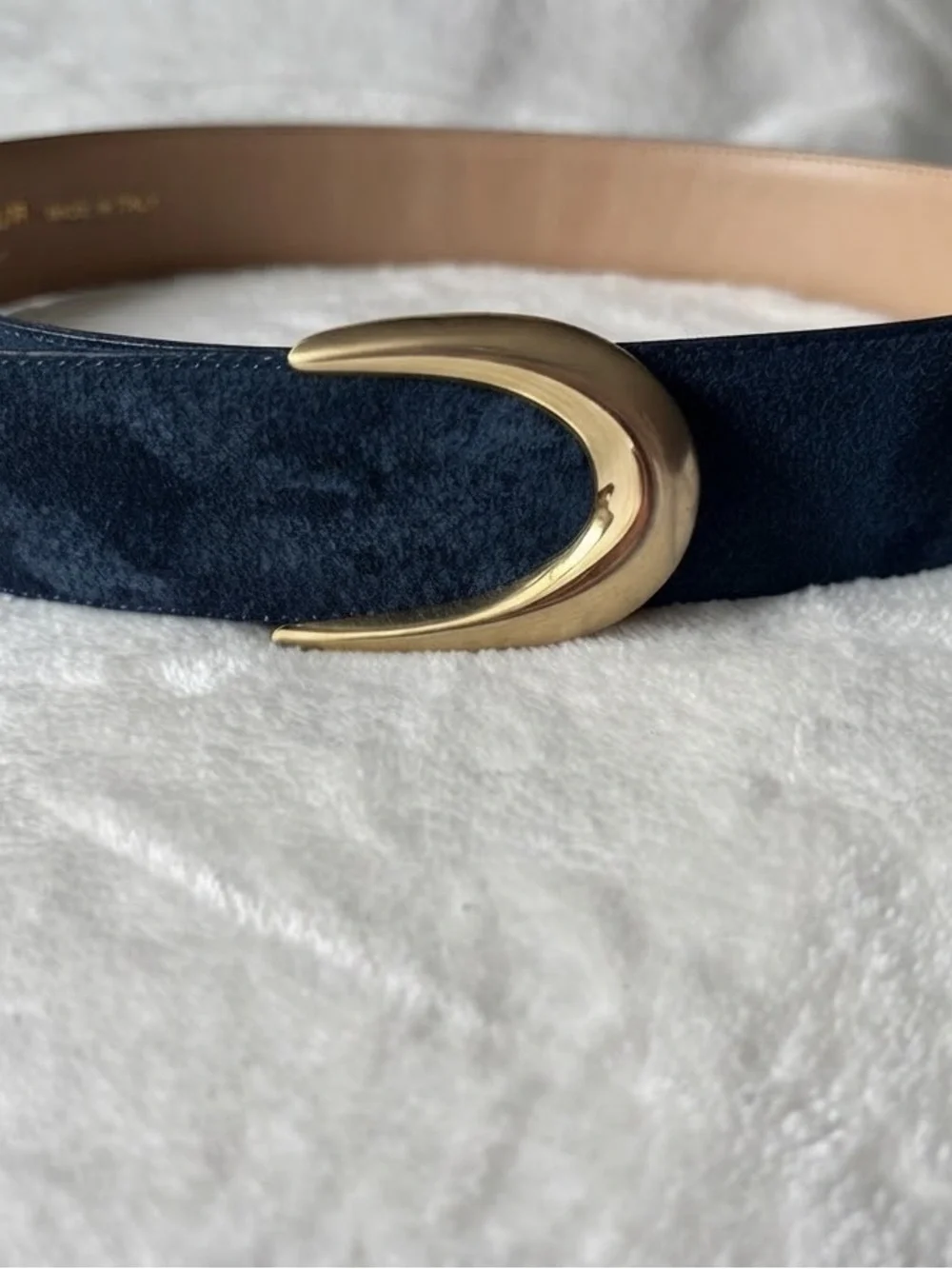 Vintage 80’s/90’s Toledano Genuine Leather Blue Suede Belt Gold Tone Buckle L